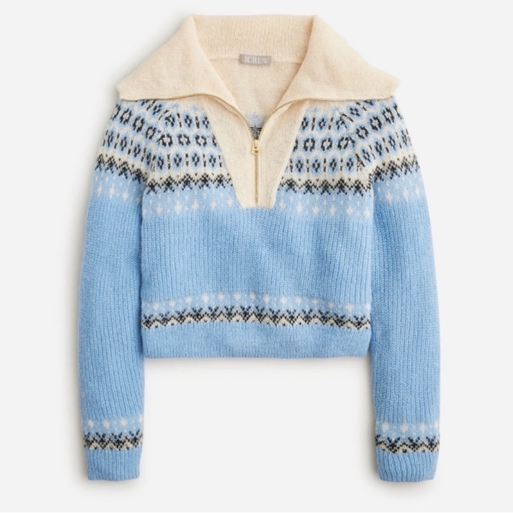 J. Crew Blue and Cream Patterned Sweater